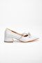 Satin Stone Pointed Silver Large Size Women's Shoes Heels - 3