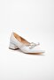 Satin Stone Pointed Silver Large Size Women's Shoes Heels - 4