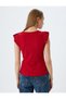 Round Neck Rib Slim Fit Frilly Watermelon Sleeve T-Shirt - 4