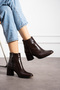 Brown Crocodile Zipper Detailed Comfortable Women's Heeled Boots