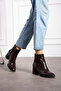 Brown Crocodile Zipper Detailed Comfortable Women's Heeled Boots - 4