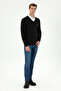 Men's Slim Fit V-Neck Black Basic Sweater 50288885-Vr046 - 4