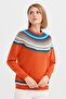 Women's Crew Neck Jacquard Wool Sweater Orange - 4
