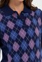 Women's Polo Collar Wool Sweater with Diamond Pattern on the Front Y.A.Navy Blue - 7