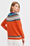 Women's Crew Neck Jacquard Wool Sweater Orange - 5