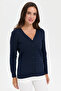 Women's V-Neck Seamless Hair Braided Cardigan Dark Blue - 7