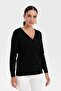 Women's V-Neck Seamless Hair Braided Cardigan Black - 2