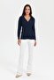 Women's V-Neck Seamless Hair Braided Cardigan Dark Blue - 2