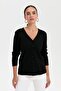 Women's V-Neck Seamless Hair Braided Cardigan Black - 8