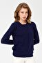 Women's Crew Neck Knitwear Wool Cardigan Y.A.Navy Blue