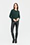 Women's Crew Neck Knitwear Wool Cardigan Green - 4