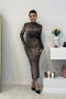 Leopard Velvet Drape Detailed Long Dress - 3