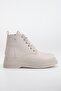 Women's Boots Thick Sole Beige Leather Laced - 3