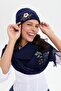 Women's Daisy Flower Embroidered Wool Beret Y.A Navy Blue - 6