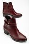 Women's Heeled Boots Daily Wear Burgundy Ribbed Thick Heeled Boots