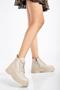 Women's Boots Thick Sole Beige Leather Laced