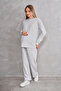 Pregnant and Maternity Crew Neck Waffle Fabric Top and Bottom Tracksuit Set
