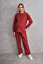 Pregnant and Maternity Crew Neck Waffle Fabric Top and Bottom Tracksuit Set - 2