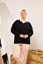 Plus Size Cashmere Blended V-Neck Knitwear Sweater Black - 3