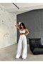 Zeo Basic Denim Baggy Trousers White Denim Fabric