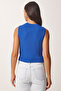 Crew Neck Cotton Knitted Blouse Dark Blue Lgt0013 - 5