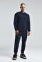 Men's Crew Neck Pigment Printed Winter Regular Fit Navy Blue Sweatshirt Bmk0001-S-V03
