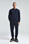 Men's Crew Neck Pigment Printed Winter Regular Fit Navy Blue Sweatshirt Bmk0001-S-V03 - 2
