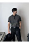 Men's Matte Black Short Sleeve Ribbed Acrylic-Cotton Blend Knitwear T-Shirt - 2