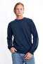 Men's Navy Blue Crew Neck 3 Thread Non-Rated Fleece-Free Sweatshirts-205