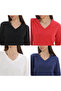 WOMEN'S V-NECK BASIC INTERLOK LONG SLEEVE TEE WHITE-BLACK-RED-DARK BLUE SET OF 4 S-112MIX - 2