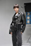 Lenora Women's Silme Cropcut Biker Genuine Leather Coat Black/White - 3