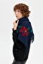 Women's Knitted Floral Embroidered Tasseled Kaşkol Navy Blue - 7