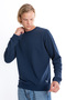 Men's Navy Blue Crew Neck 3 Thread Non-Rated Fleece-Free Sweatshirts-205 - 3