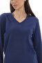 WOMEN'S DARK BLUE V-NECK LONG SLEEVE 100% COTTON INTERLOCK T-SHIRT S-112 - 3