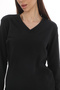 WOMEN'S BLACK V-NECK LONG SLEEVE 100% COTTON INTERLOCK T-SHIRT S-112 - 4