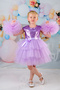 Girl's Pompom Sleeves Buckle Evening Dress Birthday Dress