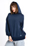 Women's Navy Blue Hooded 3 Thread Non-Raised Non-Fleece Raglan Sleeve Sweatshirt S-104