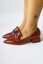 Jilan Burgundy Crocodile Print Leather Buckle Detailed Pointed Toe Women's Shoes - 3