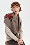 Women's Knitted Floral Embroidered Tasseled Kaşkol Mink - 6