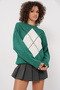 15895 Diamond Patterned Oversize Knitwear Sweater - Emerald Green - 3
