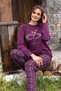Purple Color Bottom Plaid Cotton Women's Long Sleeve Pajama Set