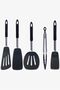 Heat Resistant Fireproof Non-Stick Silicone, Stainless Steel Spatula Set 5 Pieces Black