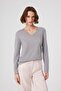 Light Gray V-Neck Long Sleeve Women's Sweater
