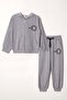 Text Printed Hooded Gray Melange Color Boys' Zippered Tracksuit Set