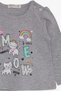 Baby Girl Long Sleeve T-Shirt Kitten Printed 9 Months-3 Years, Gray Melange - 3