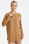 Polo Neck Rayon Knitwear Cardigan - Pocket Detail, Camel - 2