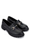 Women's Genuine Leather Black Leather Loafer Shoes - 2