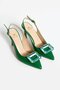 Women's Genuine Leather Heeled Shoes Green - 3