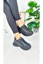 Black Sneaker - Lace-Up, High Thick Sole, Oval Toe Women's Sneakers 1001 - 5