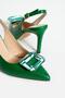 Women's Genuine Leather Heeled Shoes Green - 2